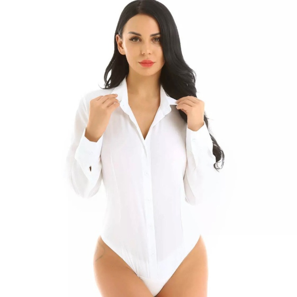 Classic white button-down bodysuit